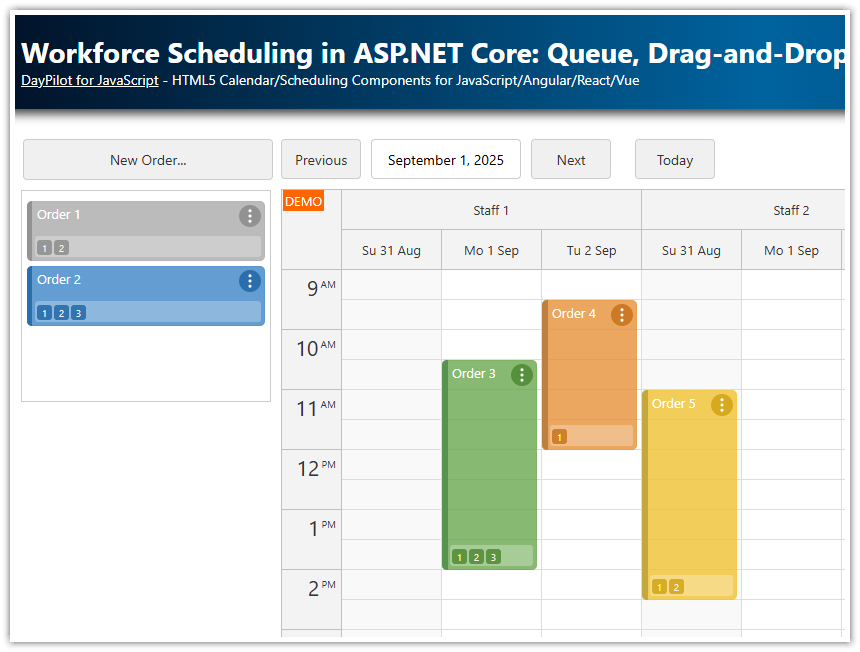 Workforce Scheduling in ASP.NET Core: Queue, Drag-and-Drop Resource Allocation, and Task Checklists