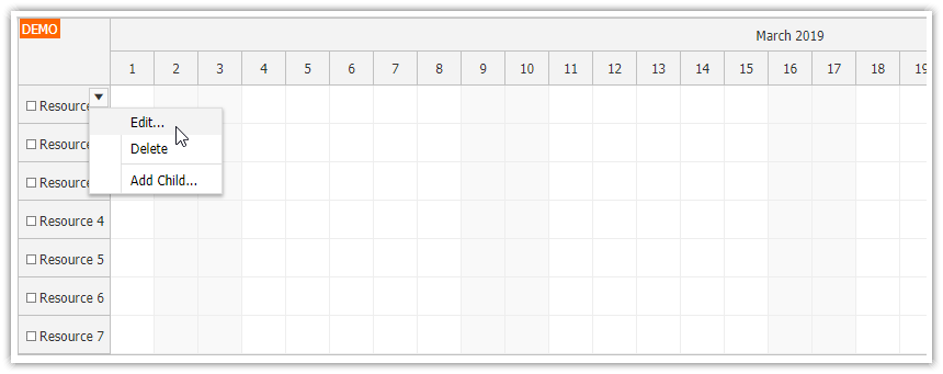 JavaScript Scheduler: Resource Context Menu