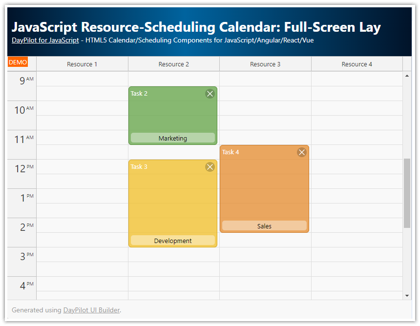 JavaScript Resource-Scheduling Calendar: Full-Screen Layout