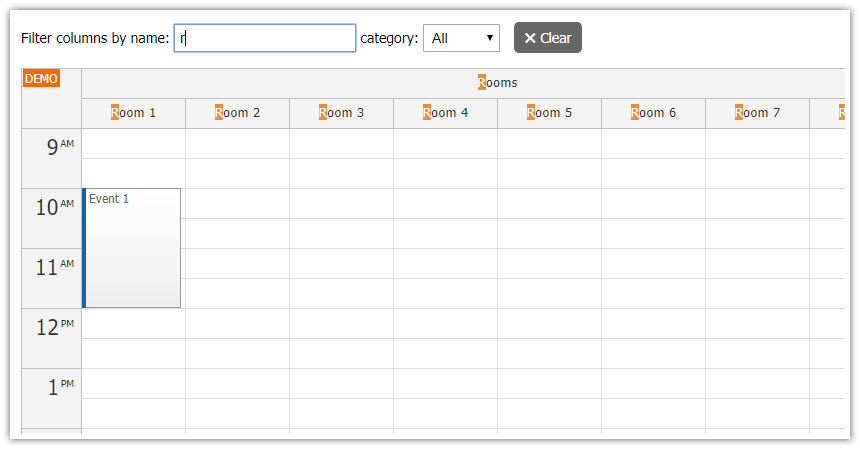 JavaScript Resource Calendar: Column Filtering