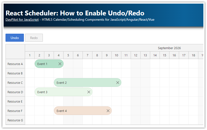 React Scheduler: How to Enable Undo/Redo