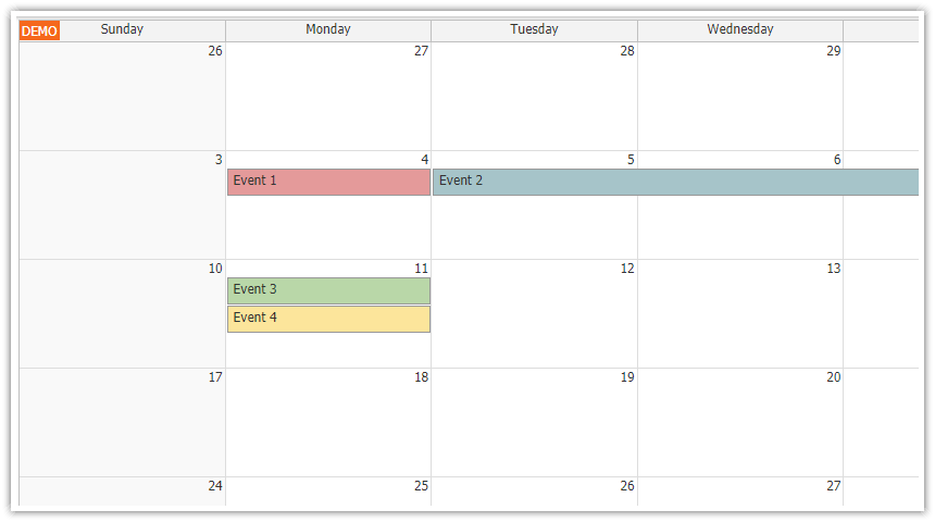Angular 5 Monthly Calendar Quick Start Project