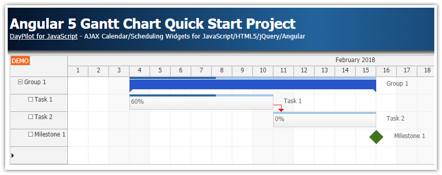 Angular 5 Gantt Chart Quick Start Project