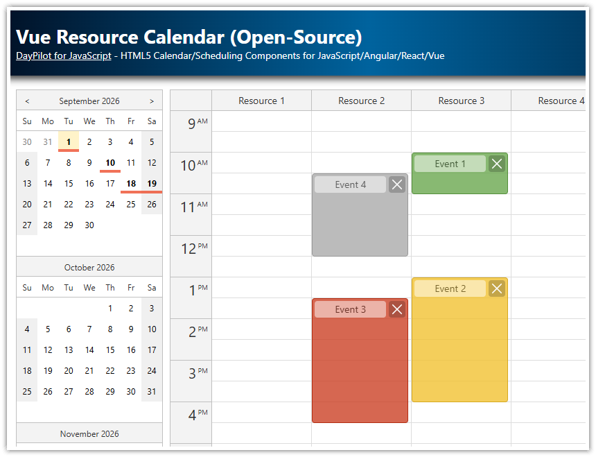 Vue Resource Calendar (Open-Source)