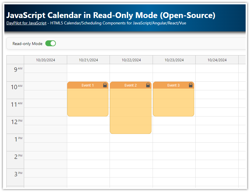 JavaScript Calendar in Read-Only Mode (Open-Source)