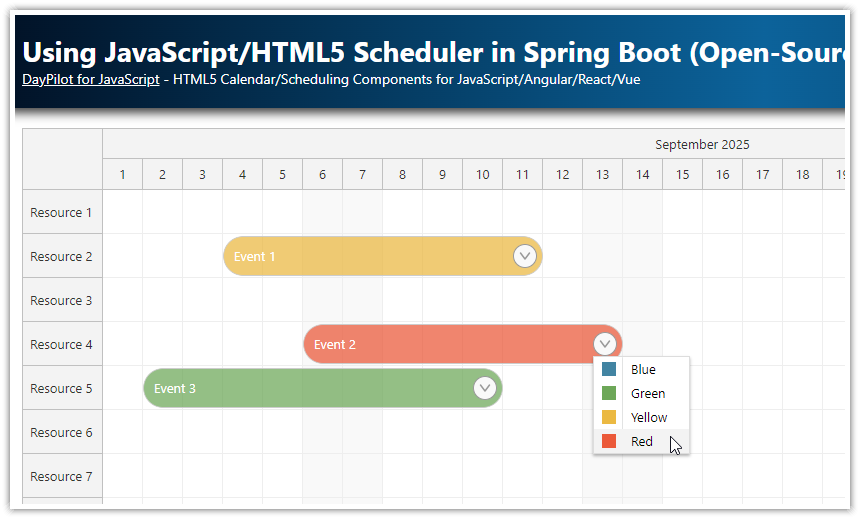 Using JavaScript/HTML5 Scheduler in Spring Boot (Open-Source)