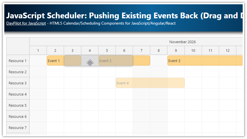 JavaScript Scheduler: Pushing Existing Events Back (Drag and Drop)