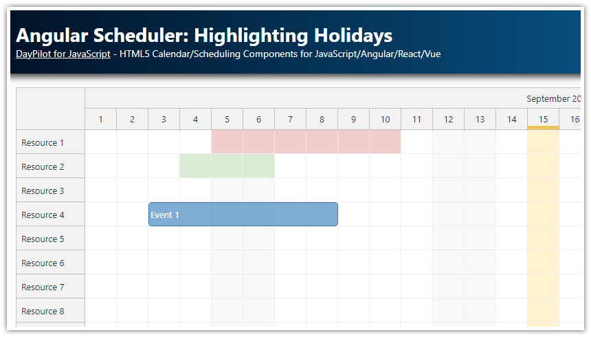 Angular Scheduler: Highlighting Holidays