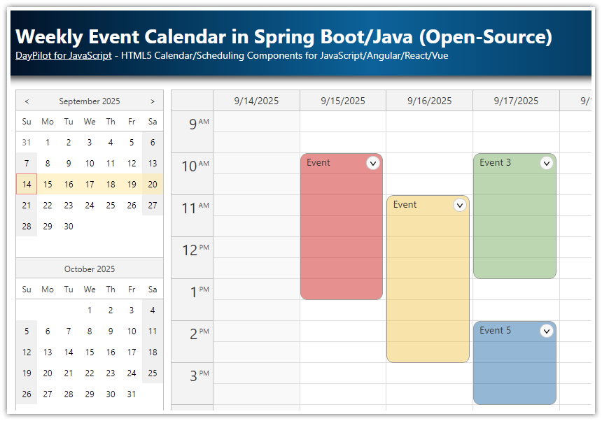 Weekly Event Calendar in Spring Boot/Java (Open-Source)