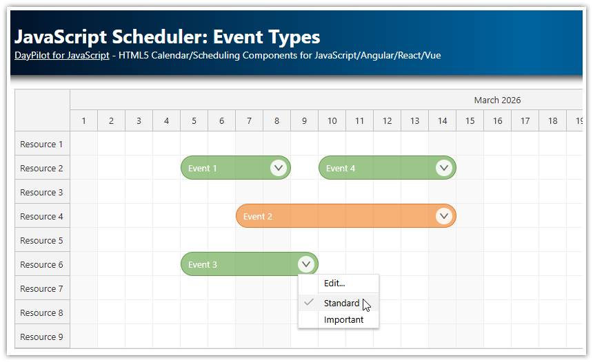 JavaScript Scheduler: Event Types