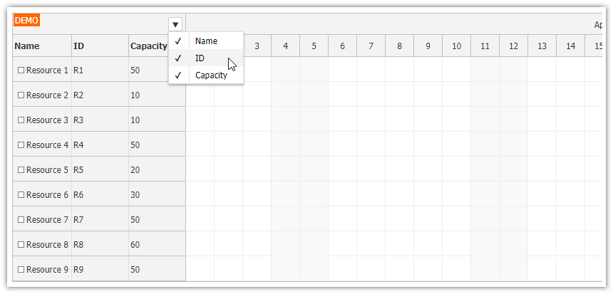 JavaScript Scheduler: Show/Hide Columns using Context Menu