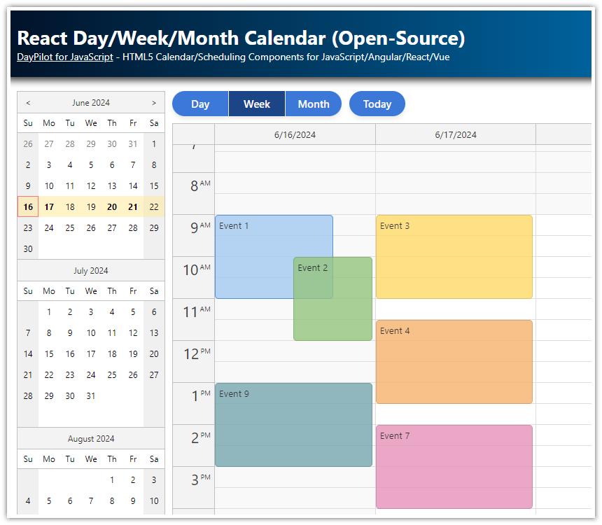 React Calendar with Day/Week/Month Views (Open-Source)