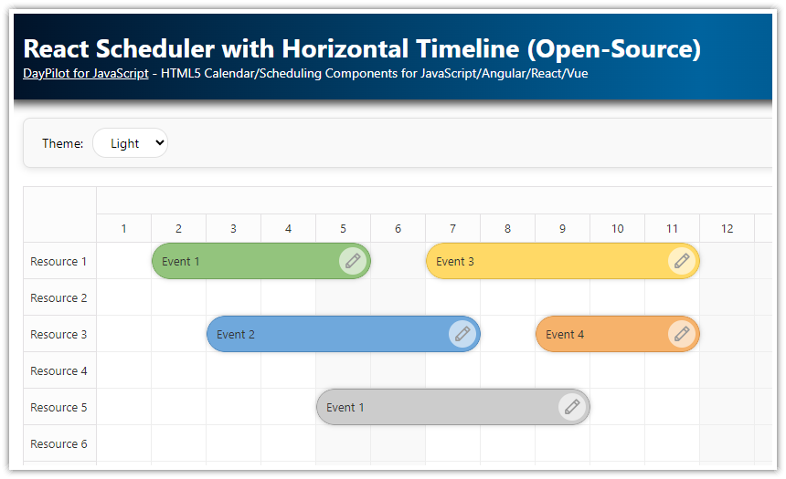 React Scheduler with Horizontal Timeline (Open-Source)