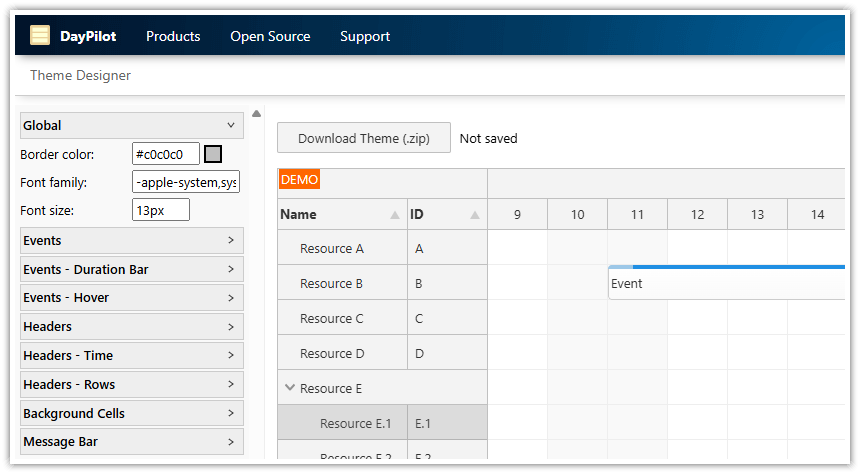 Angular Scheduler Component CSS Theme Designer App Angular Scheduler Component CSS Theme Designer App