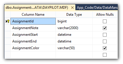 timetable asp.net sql schema assignment