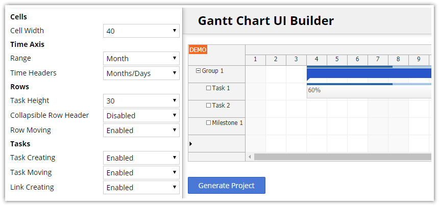 vue js gantt chart configurator
