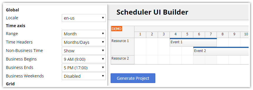 javascript scheduler configurator ui builder