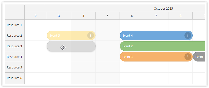 JavaScript Scheduler with Horizontal Timeline - Create, Move, and Resize Handlers