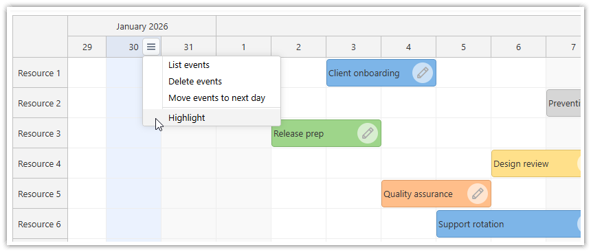 Highlight a Selected Time Column in the Scheduler Timeline