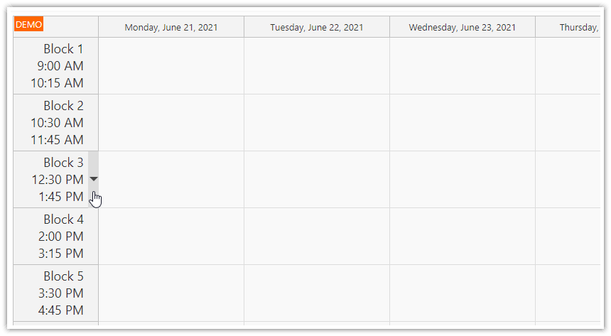 asp.net timetable active area block edit