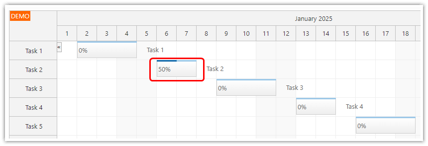 HTML5 JavaScript Gantt Chart - Task Progress Bar