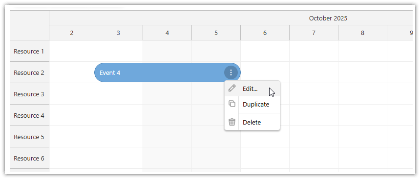JavaScript Scheduler with Horizontal Timeline - Event Context Menu