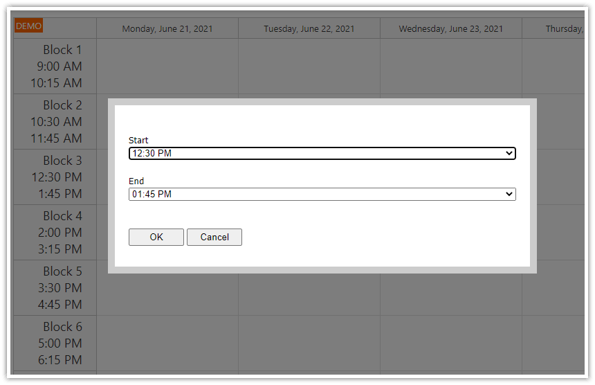 asp.net timetable block edit modal dialog