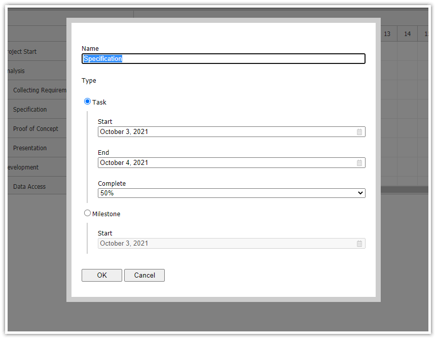 html5 javascript gantt chart spring boot java task editing