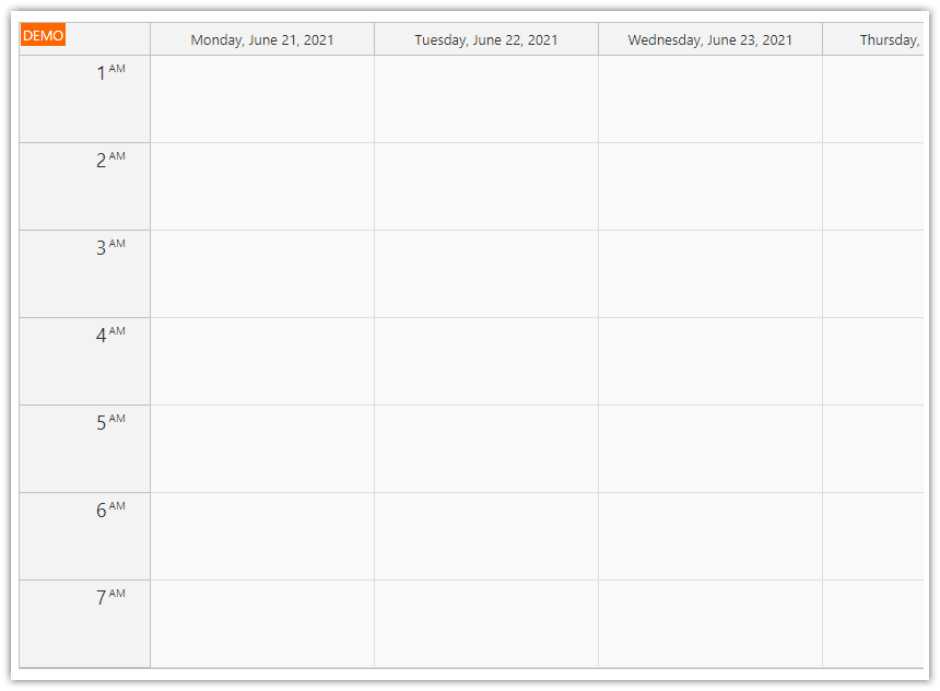 asp.net timetable default week view